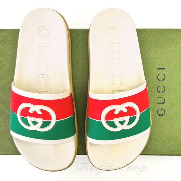 SOLD! NEW GUCCI Women's Agrado Interlocking G Logo Cream Rubber Slides EU 37 - Picture 15 of 16